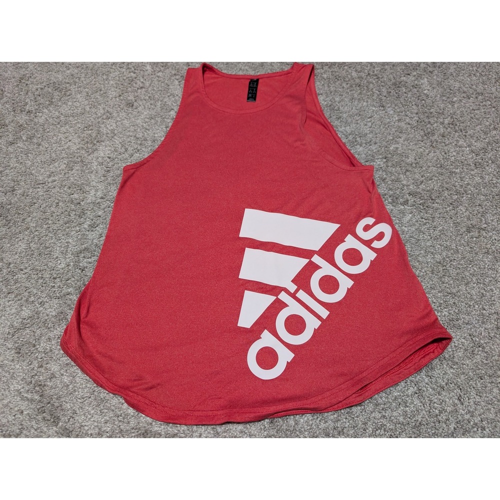 Adidas Tank‎ Top Women XS Red Logo Graphic Curved Hem Athletic Gym Workout Shirt